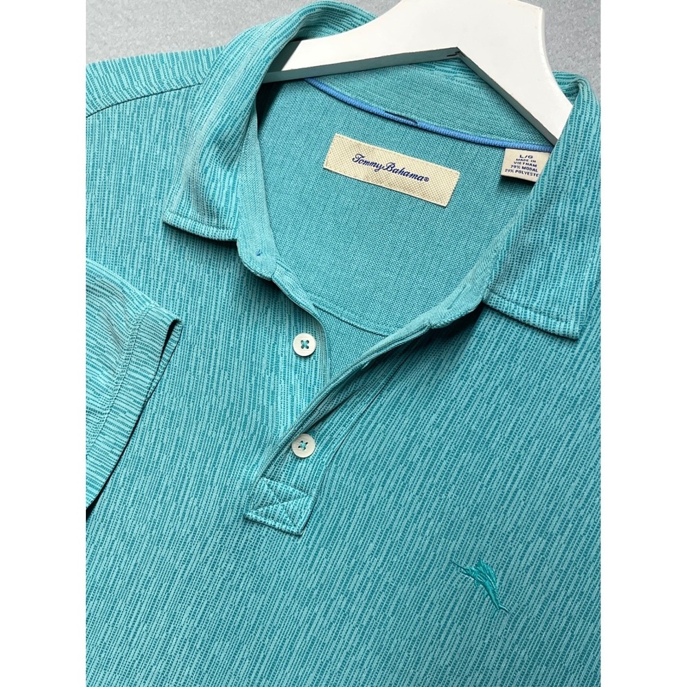 New Tommy Bahama Mens Large Teal Green Slub Textured Modal Blend Polo Shirt L/G